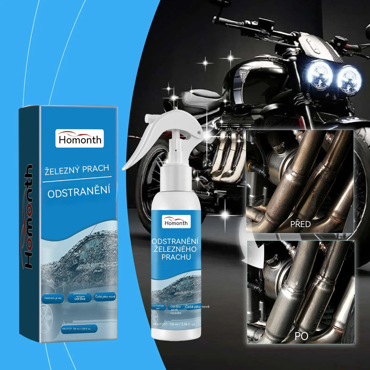【2 sady za 600 Kč】🔥 Víceúčelový sprej na odstranění rzi — Zbavte se rzi okamžitě a dodejte kovu vzhled nového! 🛠️ Ideální na disky kol, nářadí, řetězy a mnoho dalšího. 💪🚗