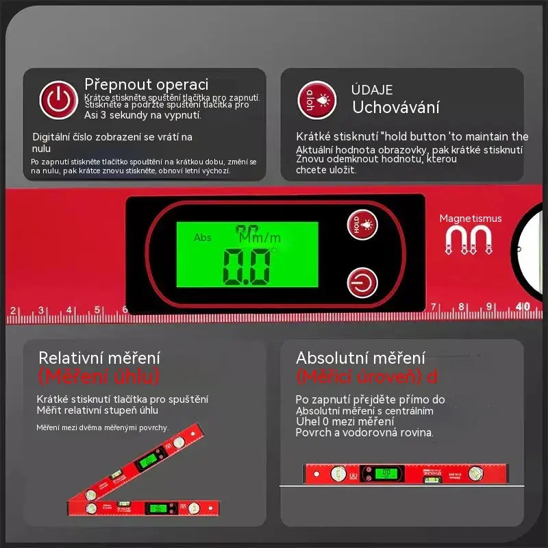 🔧📐 Multifunkční přesná magnetická vodováha s digitálním LCD displejem
