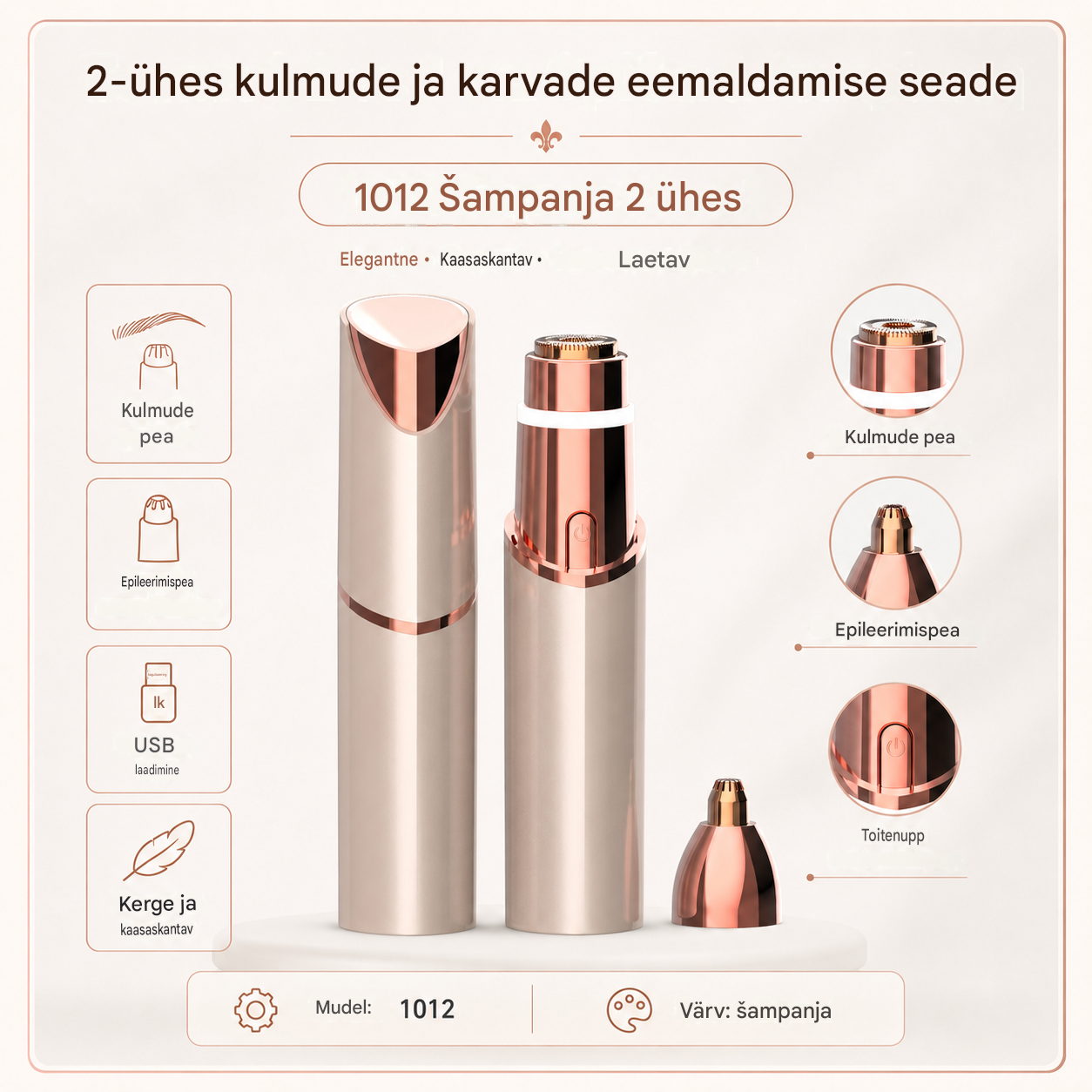 💄✨Kõige populaarsem elektriline kulmutrimmer topelt huulepulgakujulise peaga, mis sobib kasutamiseks kogu kehal.