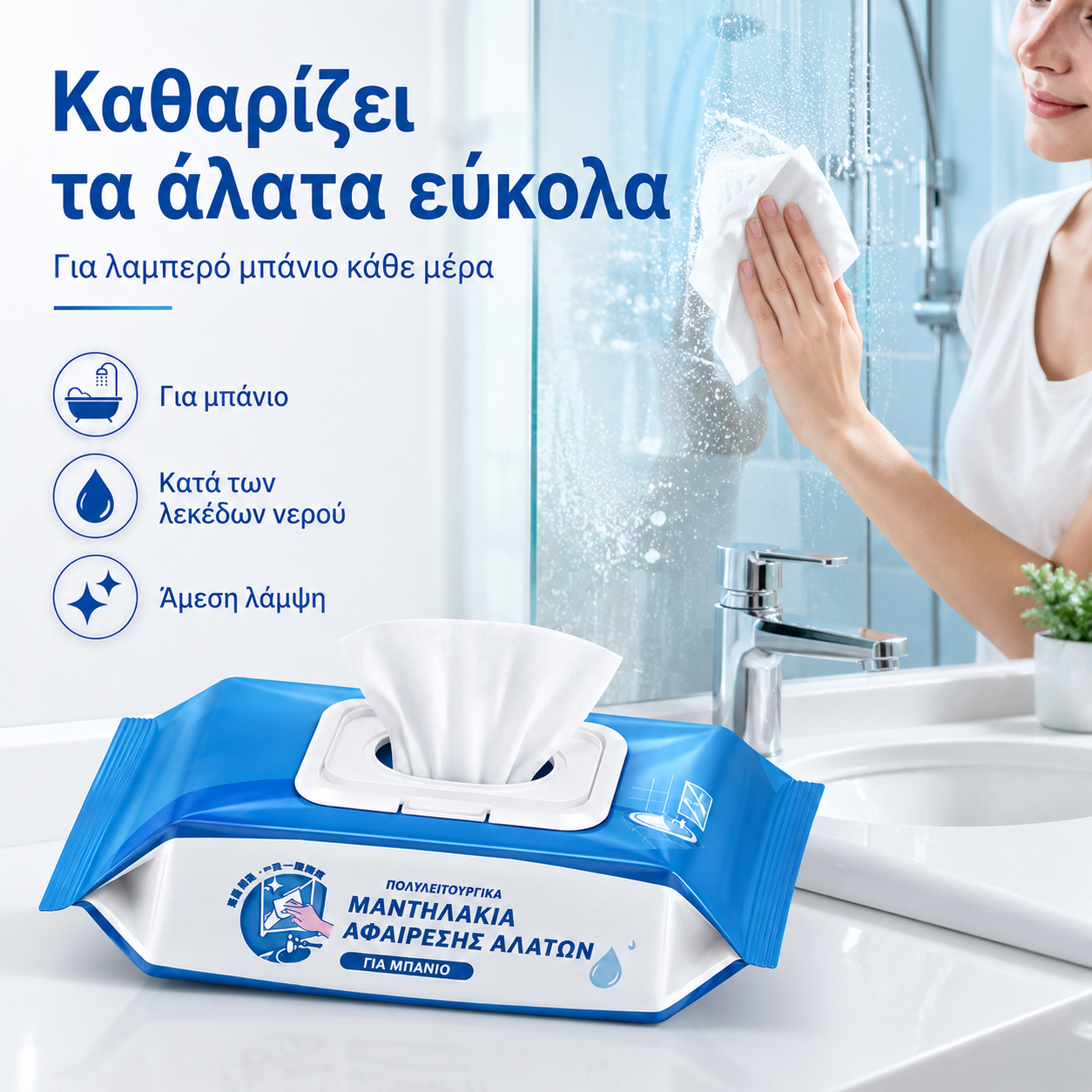 💦Πολυλειτουργικά μαντηλάκια καθαρισμού μπάνιου, ισχυρή αφαίρεση λεκέδων