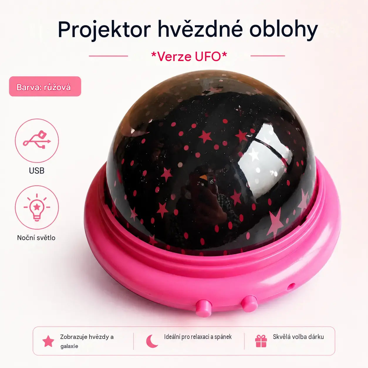 1 kusy 520 Kč 🎁Mini projektorová lampa UFO s hvězdnou oblohou ⎜Osvětlení ložnice💫