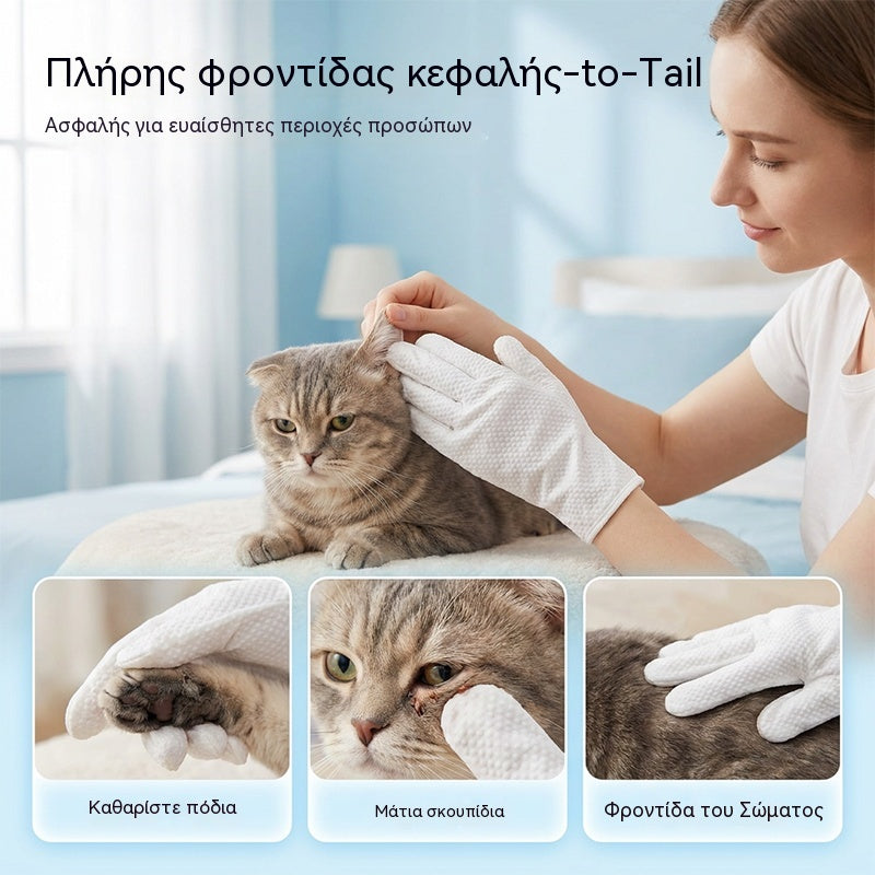 🧤🧼 【2 στοιχεία】 ✨ Γάντια καθαρισμού μίας χρήσης χωρίς νερό για κατοικίδια – Γρήγορος και απαλός καθαρισμός🐶🐱