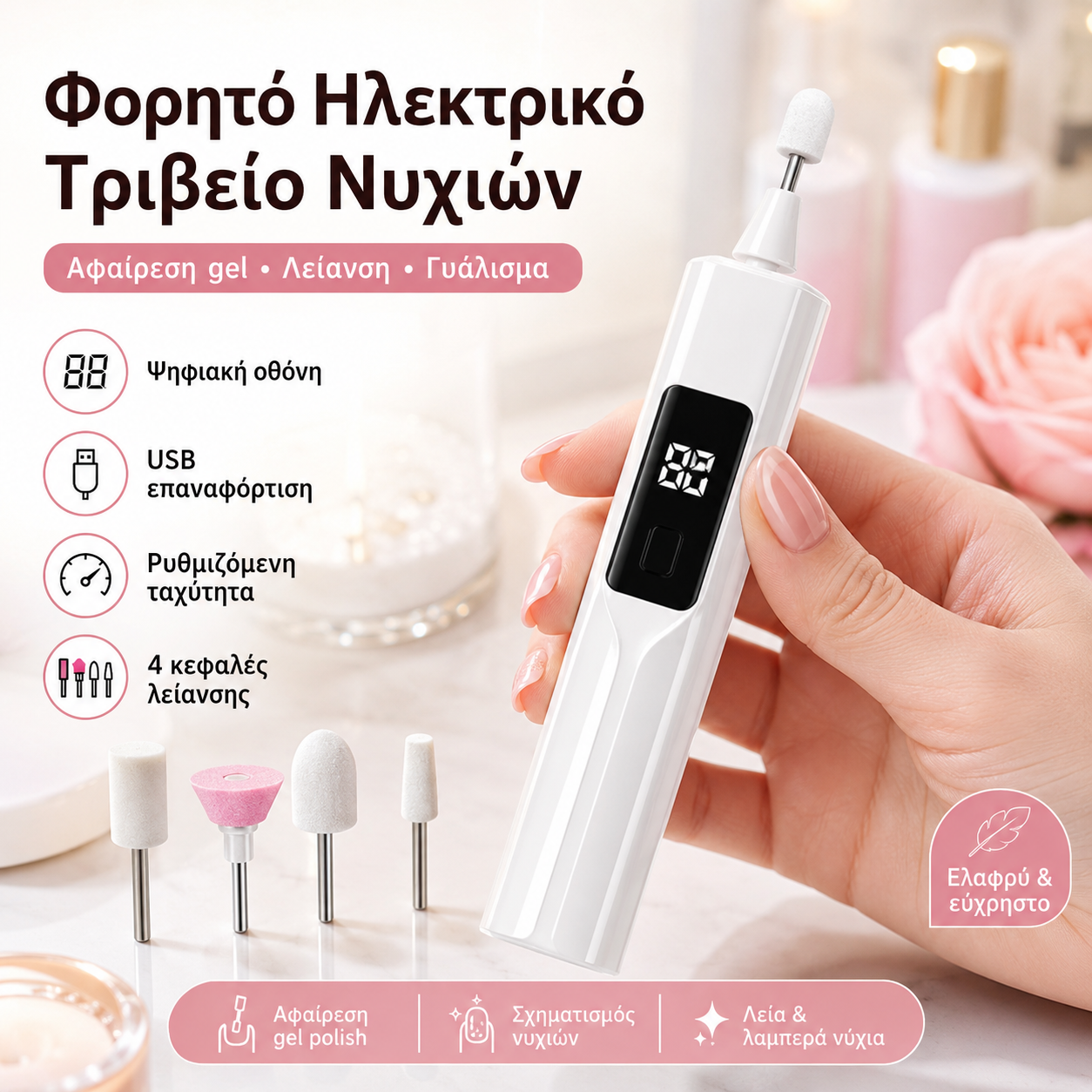 🖌️Αυτή η φορητή λίμα νυχιών είναι ισχυρή, αθόρυβη και επαναφορτιζόμενη—ιδανική για οικιακή χρήση ή για νυχτικά.