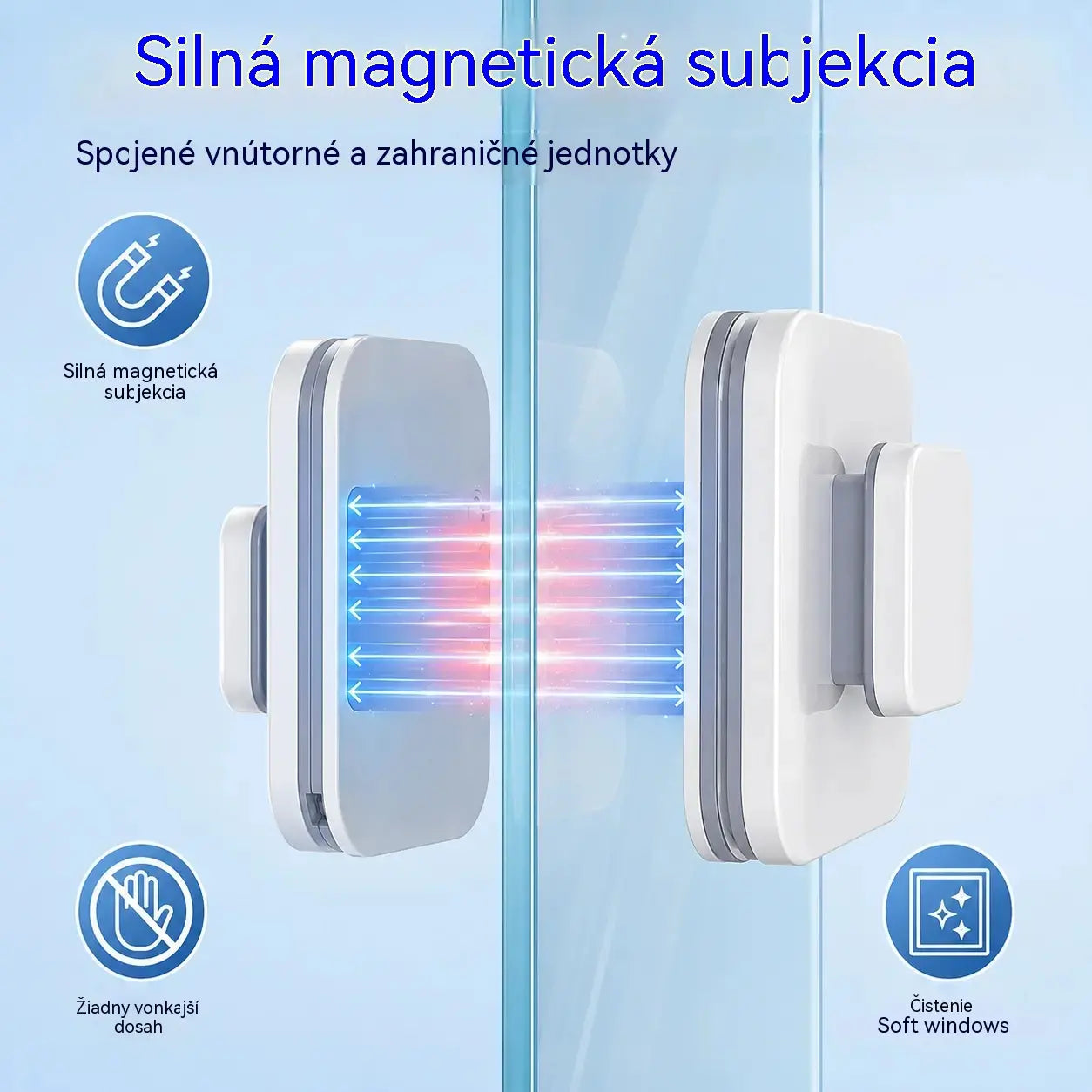 ⚡ Magnetický čistič okien: O 30 % väčšia čistiaca plocha. Dvojité čistiace špongie + špachtľa: perfektné výsledky jedným ťahom! 🧊🌀