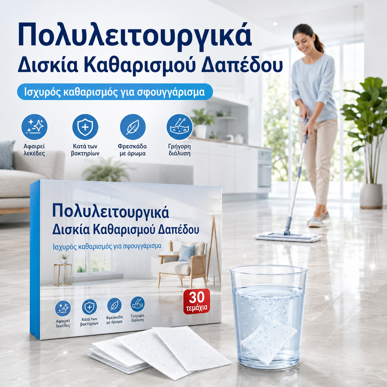 🧹💧Φύλλα καθαρισμού δαπέδου, καθαριστικό πολλαπλών χρήσεων για ισχυρή αφαίρεση λεκέδων.