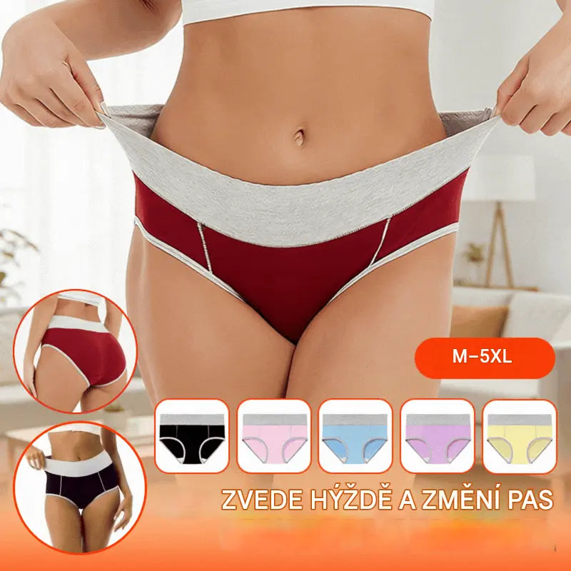 🩲【40 kg–110 kg】Pětidílná sada💕Čistě bavlněné antibakteriální spodní prádlo s vysokým pasem a absorpcí vlhkosti.