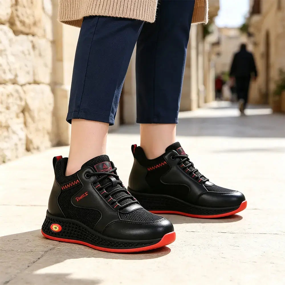 【35-41】👟Dámské černé kožené pracovní boty na ploché nošení - protiskluzové, polstrované - prodyšné, lehké a pohodlné