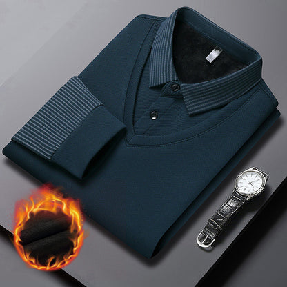 【M-4XL】 👔 Pánské polo tričko s dlouhým rukávem ve stylu „2 v 1“ · Zateplené podšívkou · Elegantní design s klasickým límcem a pruhovanými rukávy · Vhodné pro běžné nošení i do práce!