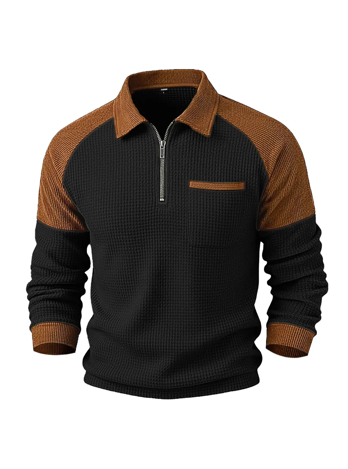 👕✨【1 kus, S–3XL】Pánska waffle mikina s golierom – moderný dizajn s manšestrovými detailmi na ramenách.