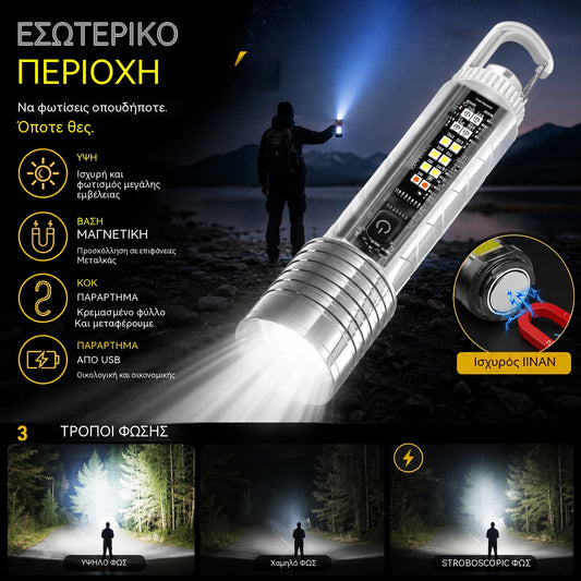 👍👍Συμπαγής φακός υψηλής ισχύος με LED πολλαπλών πηγών, φορητός και με εξαιρετικά μεγάλη διάρκεια ζωής μπαταρίας.