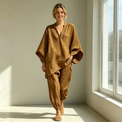 【S-3XL】👗 Souprava s volným výstřihem a širokým lemem, netopýřími rukávy, ležérní design, volný střih, ideální pro každodenní nošení - pohodlná a všestranná ✨🌸