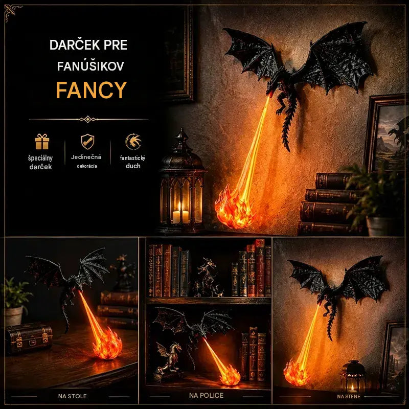 🐉🔥 3D LED světlo s ohnivě chrlícím drakem | Fantasy zářící dekorace na poličku