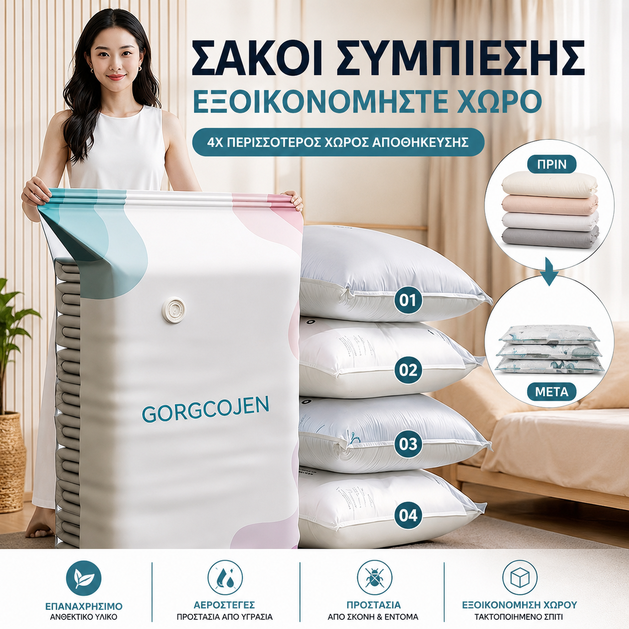 🧳 5 τεμάχια για 27 ευρώ 💨 Μεγάλη, συμπιέσιμη τσάντα αποθήκευσης κενού αέρος: δεν απαιτείται αντλία, στεγανή και ιδανική για εξοικονόμηση χώρου στις βαλίτσες και στο σπίτι ✈️