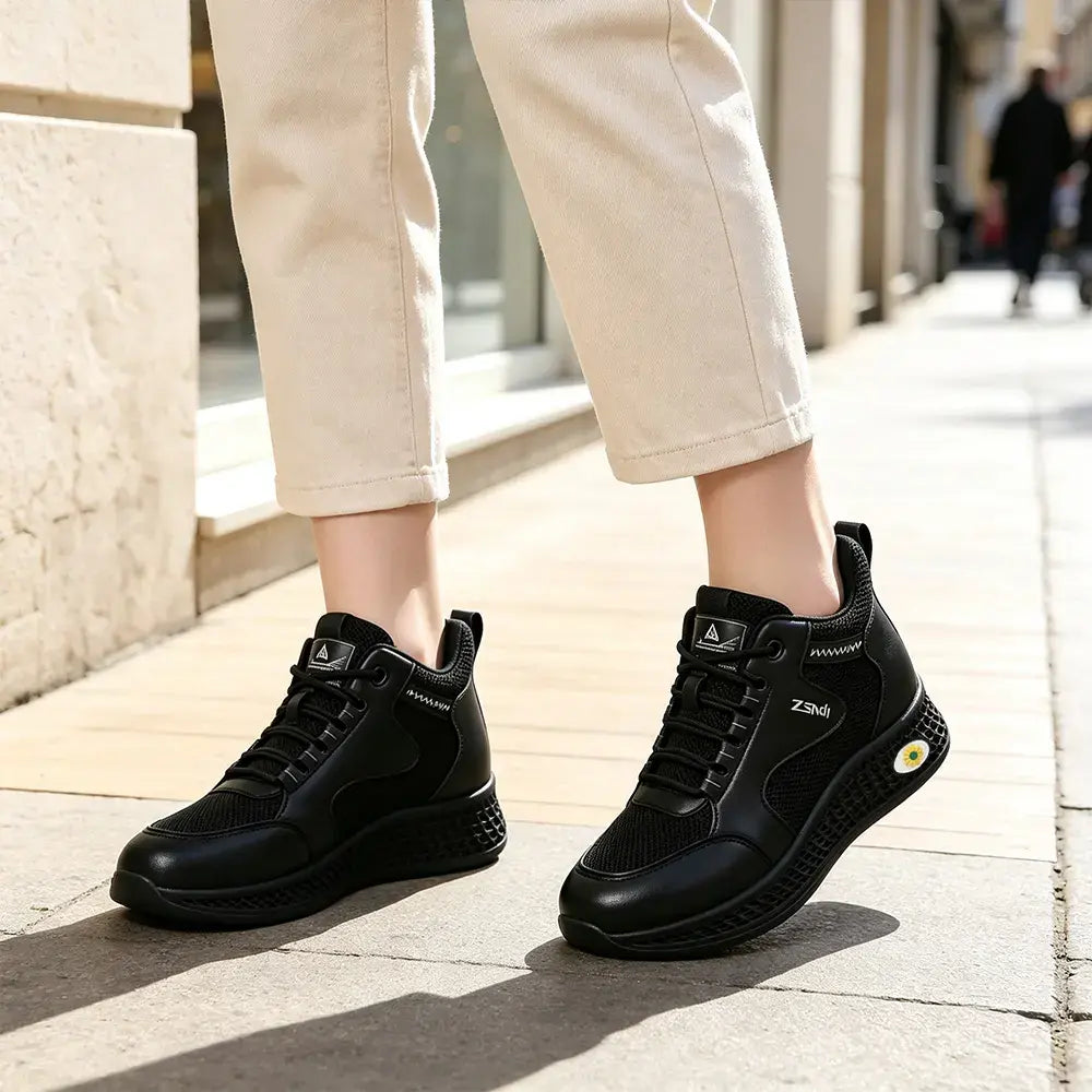 【35-41】👟Dámské černé kožené pracovní boty na ploché nošení - protiskluzové, polstrované - prodyšné, lehké a pohodlné