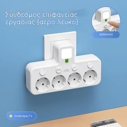 🔌Υποδοχή USB-C με διακόπτη από έναν σε πολλαπλούς, συμβατή με τους ευρωπαϊκούς κανονισμούς, με έξυπνο βύσμα USB και πολύπριζο με καλώδιο επέκτασης τύπου C