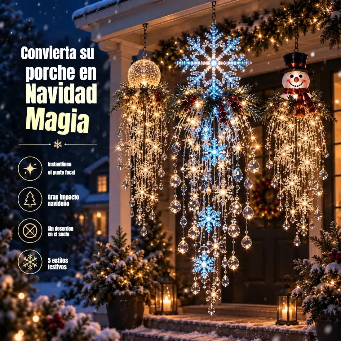 🔥 DNES SLEVA 50 % 🎅 Vánoční závěsná LED lampa se sněhovou vločkou a křišťálem | Kouzelná záře na verandu ✨