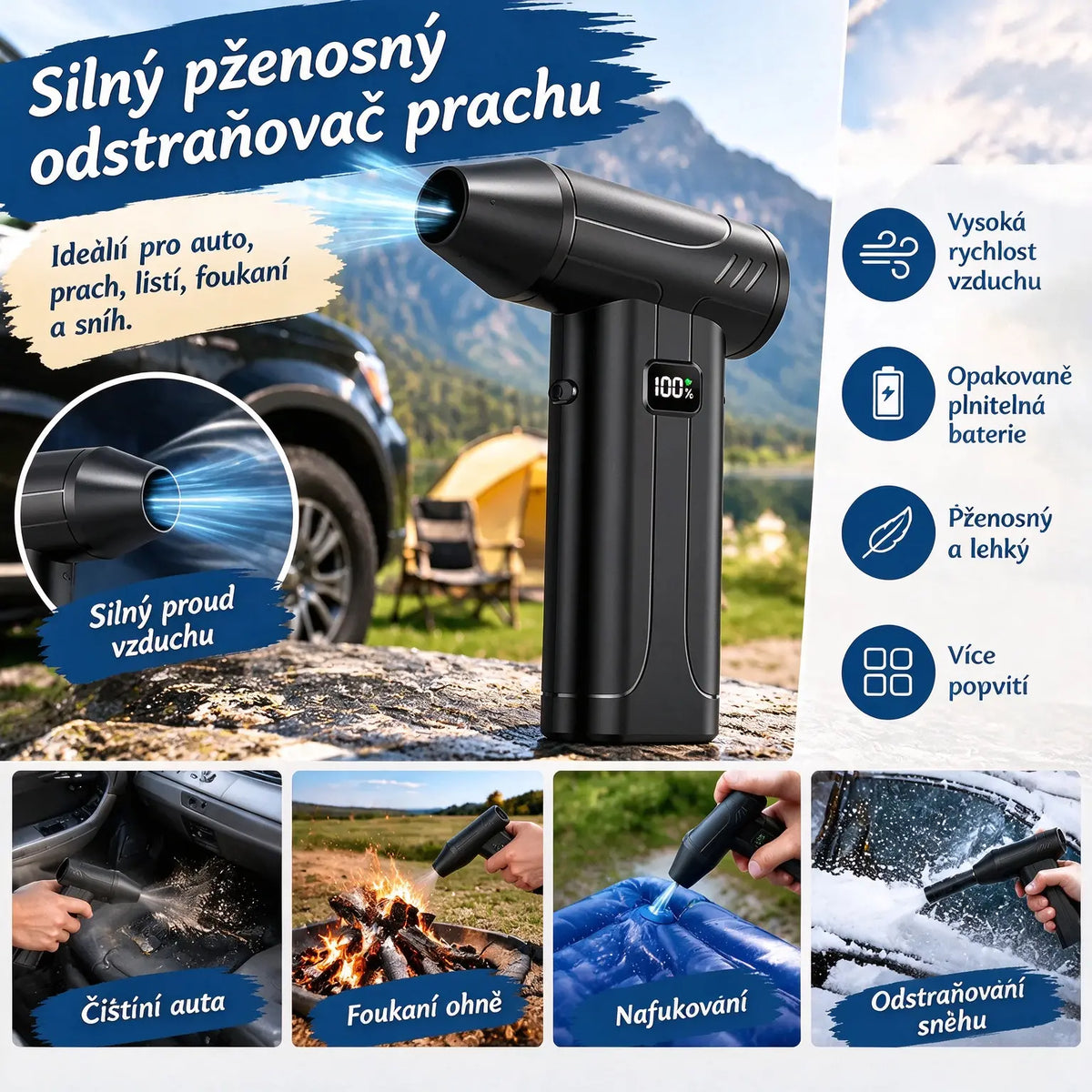 🔥🌪️ Výkonný vysokorychlostní ventilátor pro odstraňování prachu — Ideální pro kempování, odstraňování prachu a odklízení sněhu.