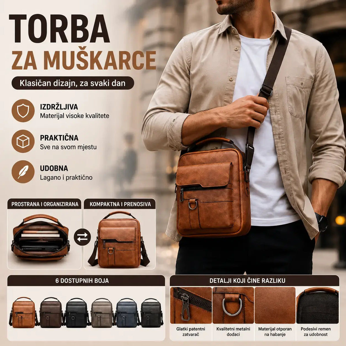 👜 Modna ležerna torba od kravlje kože za muškarce