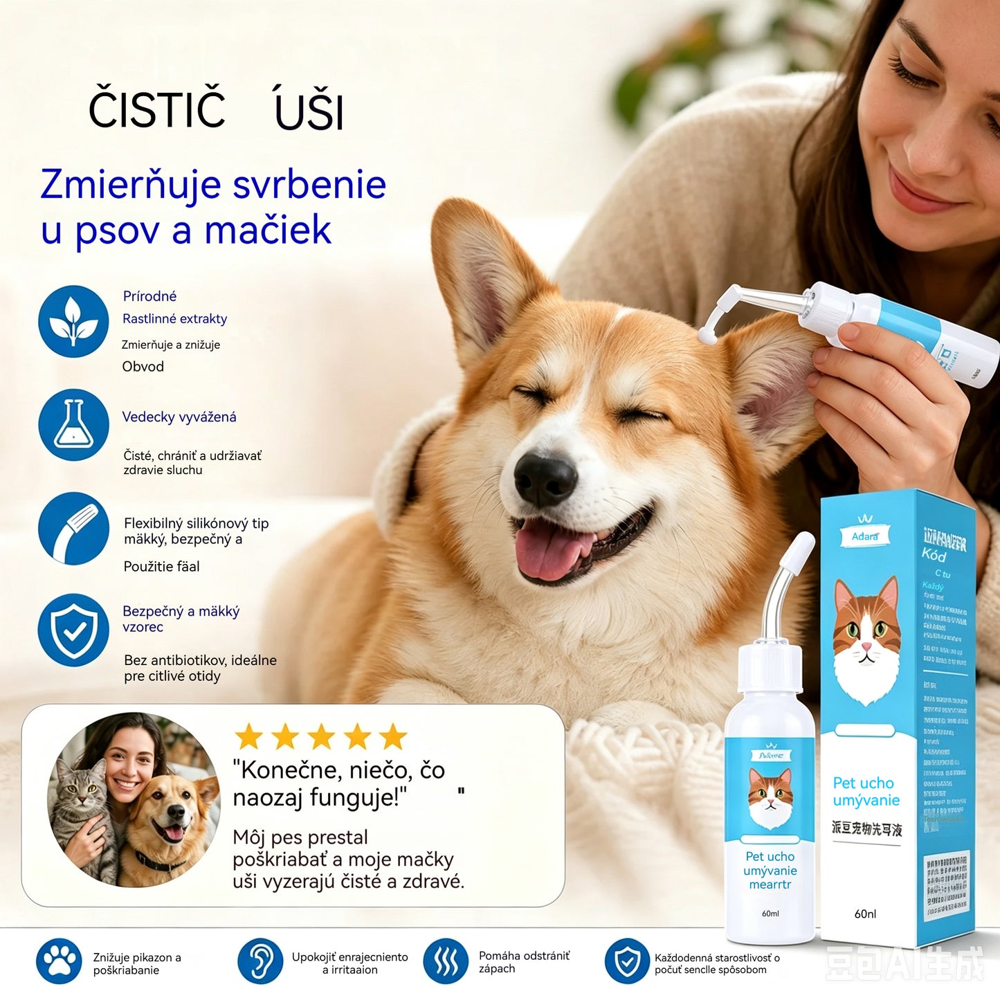 【2 položky za 22 eur】🐶🐱 Čistič uší na zmiernenie svrbenia uší u psov a mačiek.