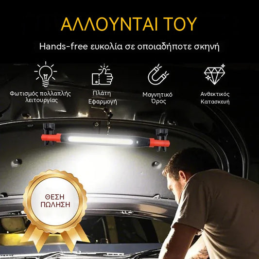 📢💡 Επαναφορτιζόμενος φακός εργασίας 4 σε 1: hands-free, οπουδήποτε.