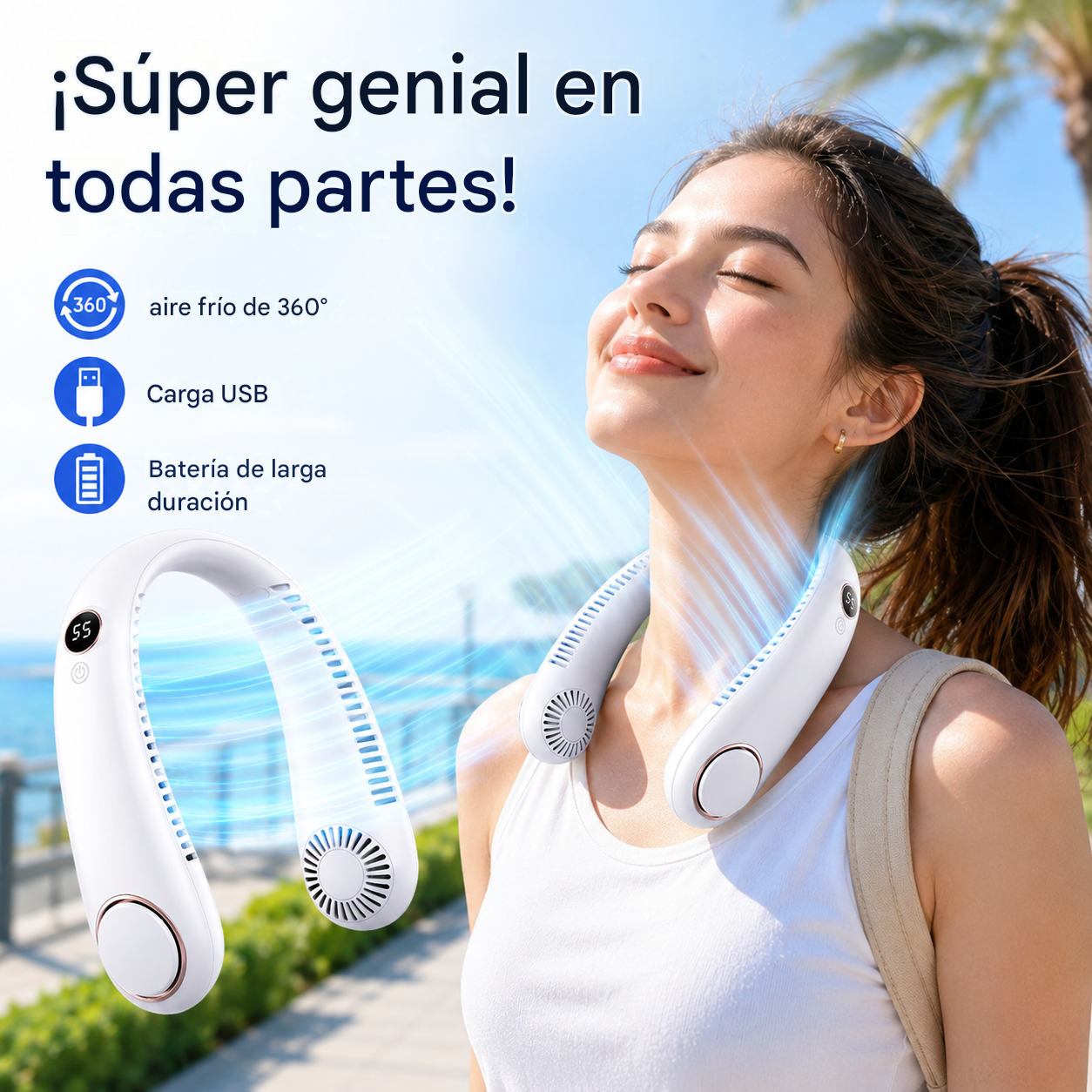 💨 Ventilador de aire acondicionado con cuello – Extremadamente silencioso, portátil y giratorio 360° – Ideal para el verano 🌞