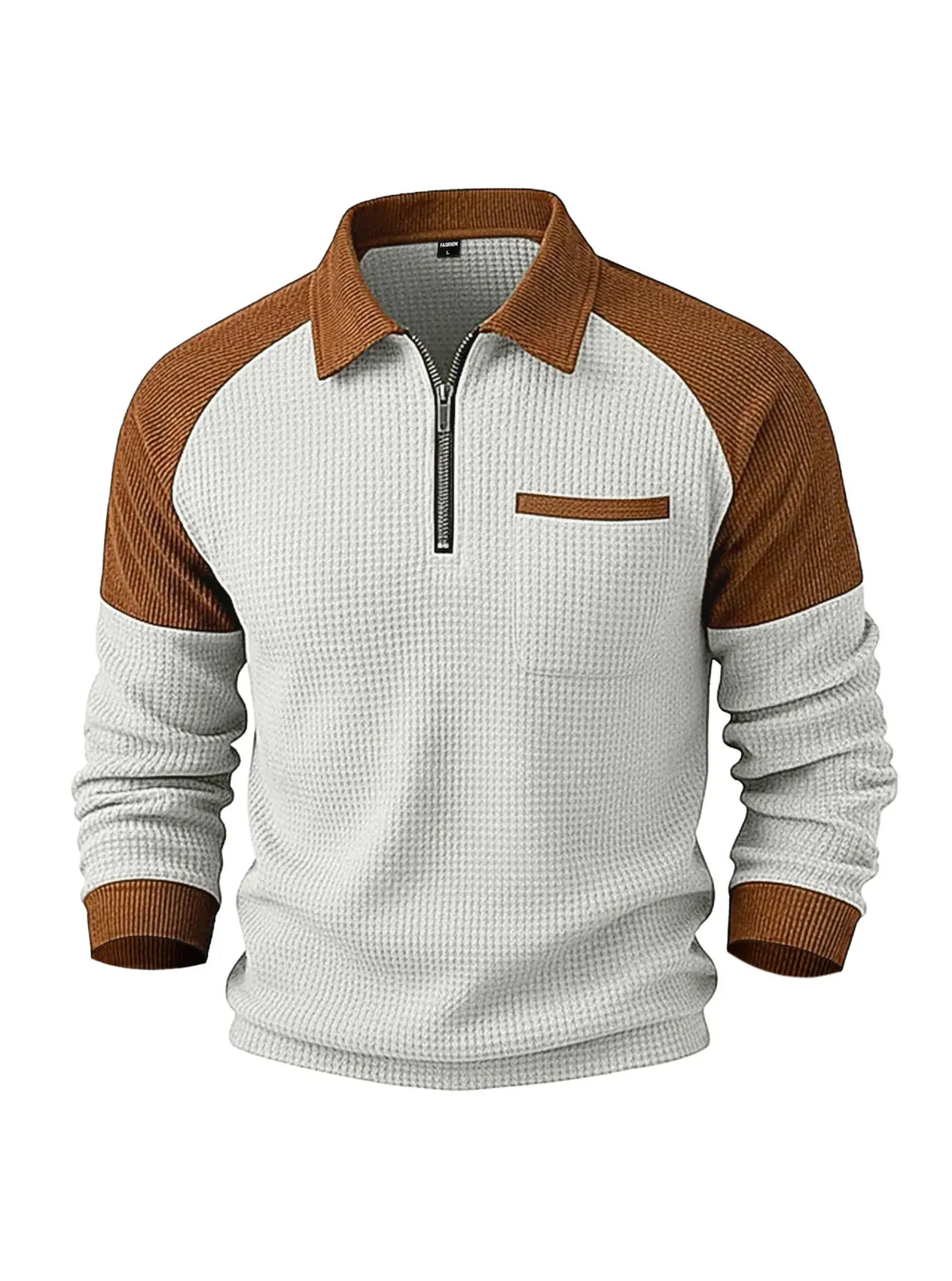 👕✨【1 kus, S–3XL】Pánska waffle mikina s golierom – moderný dizajn s manšestrovými detailmi na ramenách.