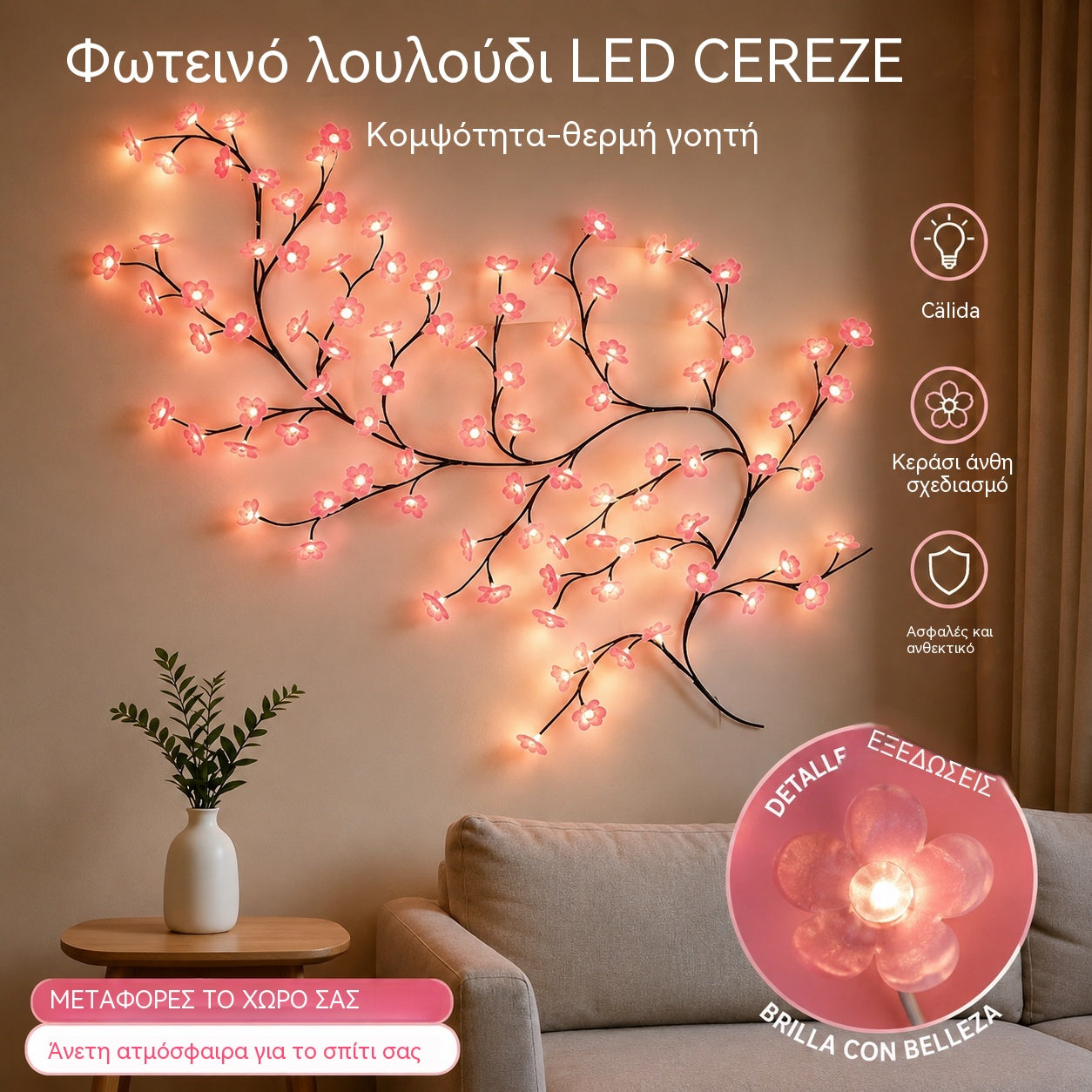 ✨ Ευέλικτα φώτα LED σε σχήμα κληματαριάς και λουλουδιών: διακοσμήστε το σπίτι σας με μια μαγική και ζεστή ατμόσφαιρα 🦋💡