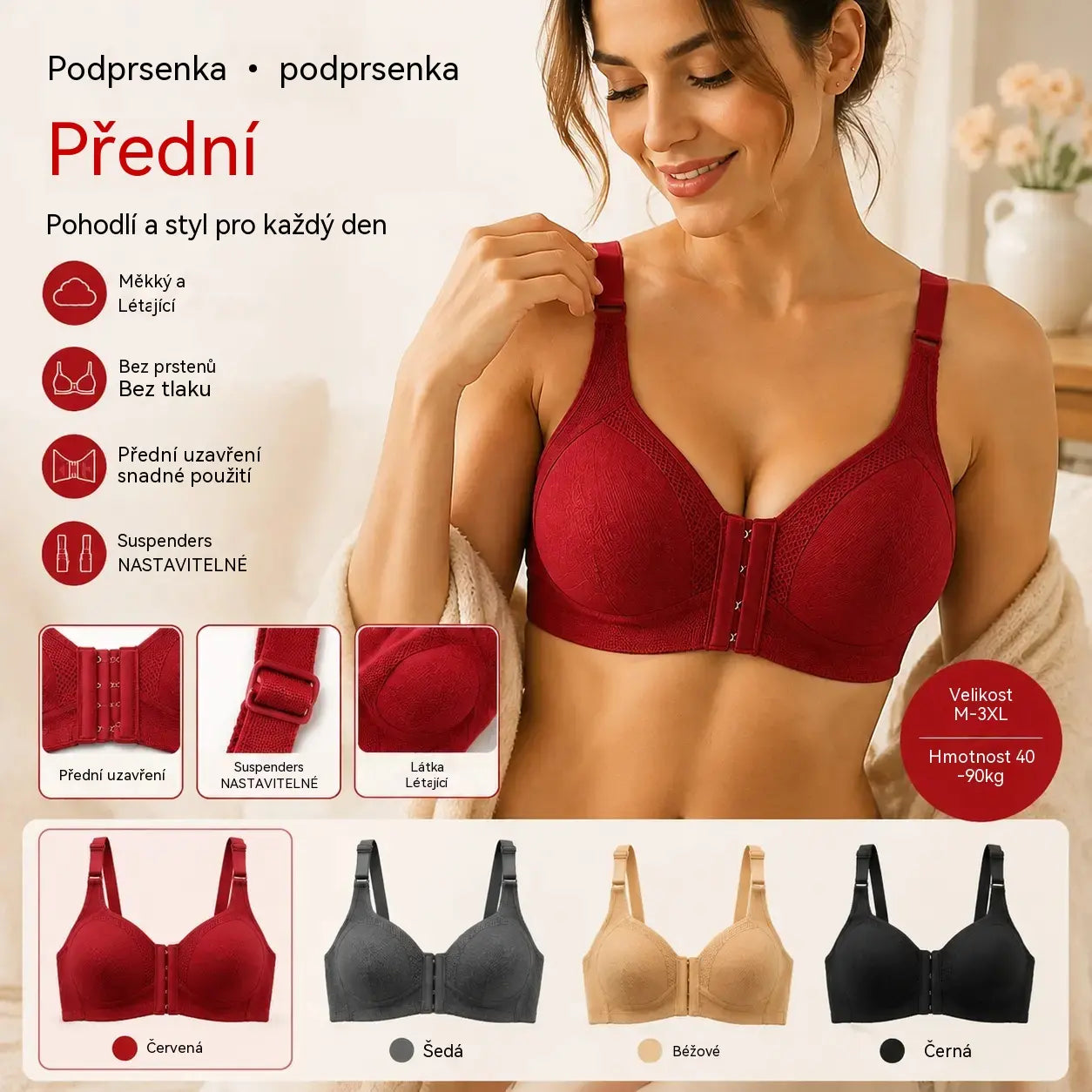 【M-3XL】【40-90KG】Vysoce kvalitní, bezešvá, módní a sexy push-up podprsenka zabraňuje prohýbání【Balení po 3 kusech】