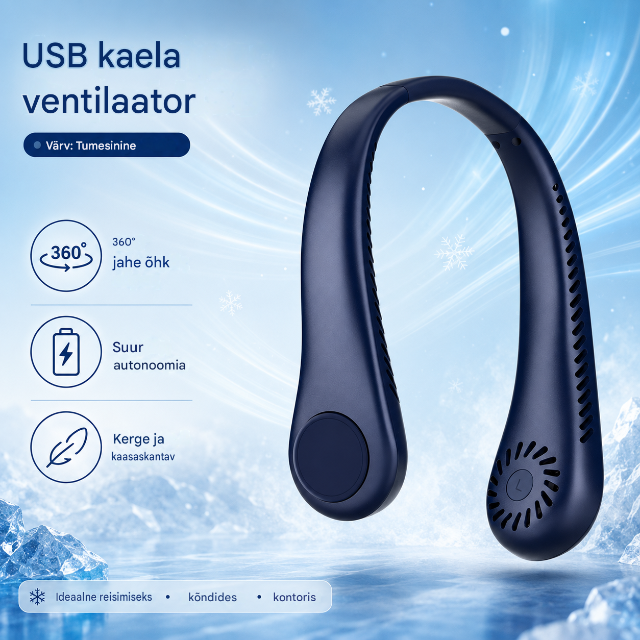 💨 Kaelaga konditsioneeri ventilaator – Äärmiselt vaikne, kaasaskantav ja 360° pöörlev – Ideaalne suveks 🌞