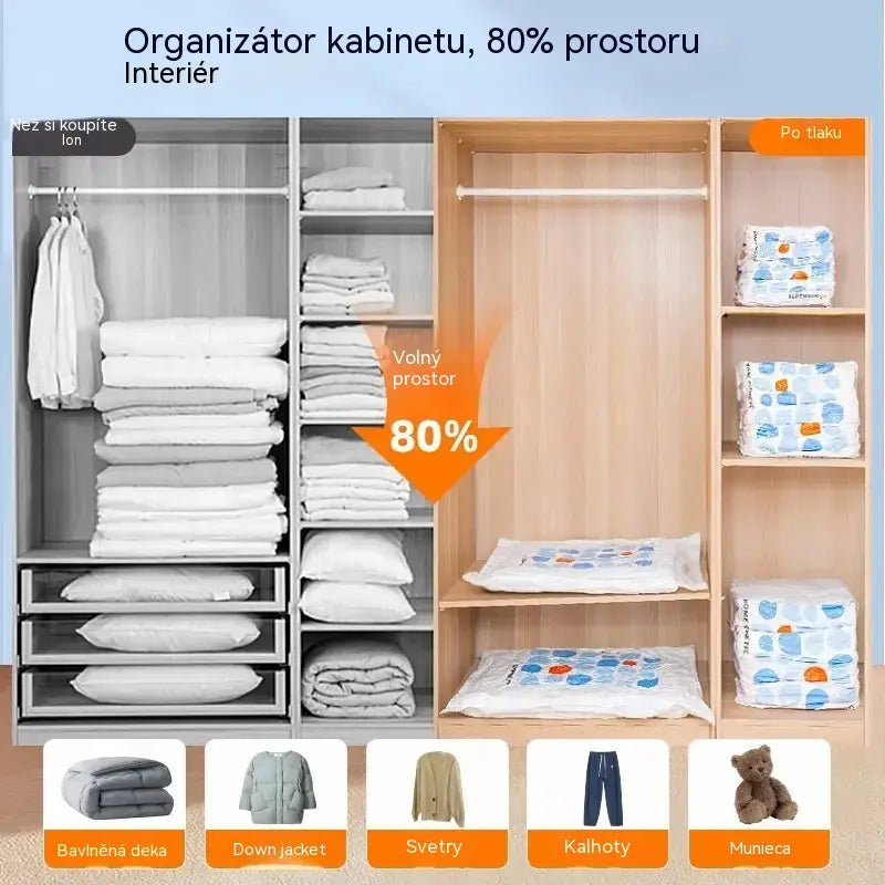 🧳✨【50*65*30 cm】【Sada 5 kusů】🤩Vakuové kompresní sáčky na uložení, vakuové kompresní sáčky na peřiny, oblečení a péřové bundy.