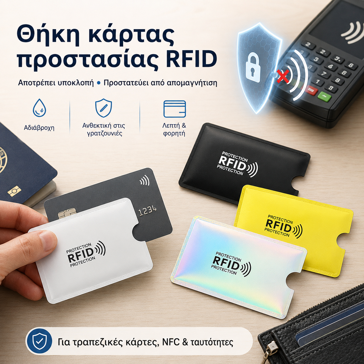 8 τεμάχια €21🔒 8 θήκες καρτών RFID με προστασία από RFID – Προστασία για τραπεζικές κάρτες και ταυτότητα