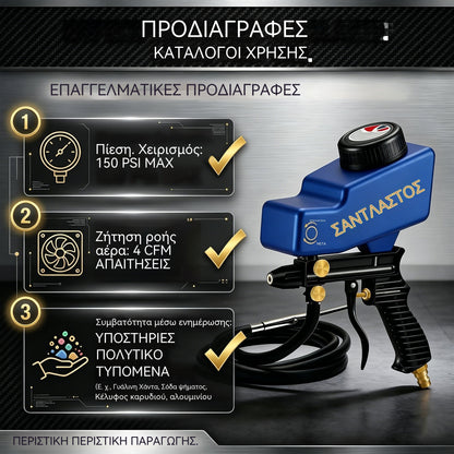 🔫✨ Φορητό πιστόλι αμμοβολής με τροφοδοσία βαρύτητας – για αφαίρεση σκουριάς, χάραξη και αφαίρεση γρεζιών
