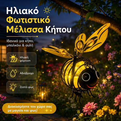 🌙🍃Κρεμαστό ηλιακό φωτιστικό σε σχήμα μέλισσας - ζεστή κεχριμπαρένια λάμψη, χωρίς τρεμόπαιγμα, ιδανικό για πάρτι στον κήπο, κάμπινγκ ή παιδικά δωμάτια 🌞🌜