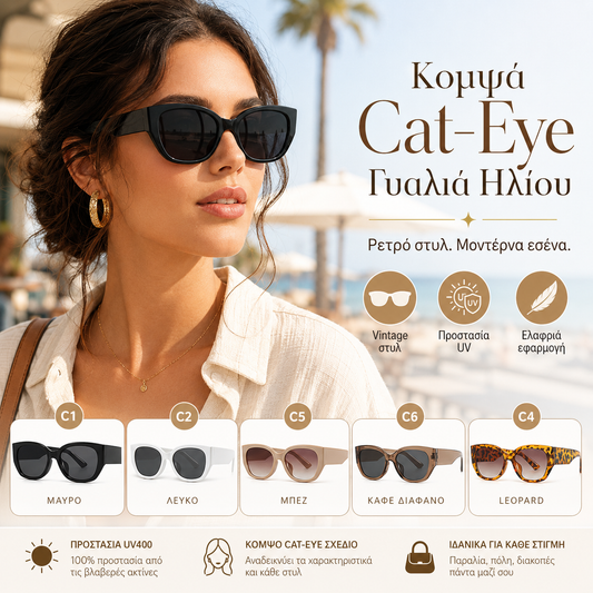 1 τεμάχιο 24 ευρώ 🕶️👓 Κομψά Cat-Eye Γυαλιά Ηλίου με Προστασία UV400