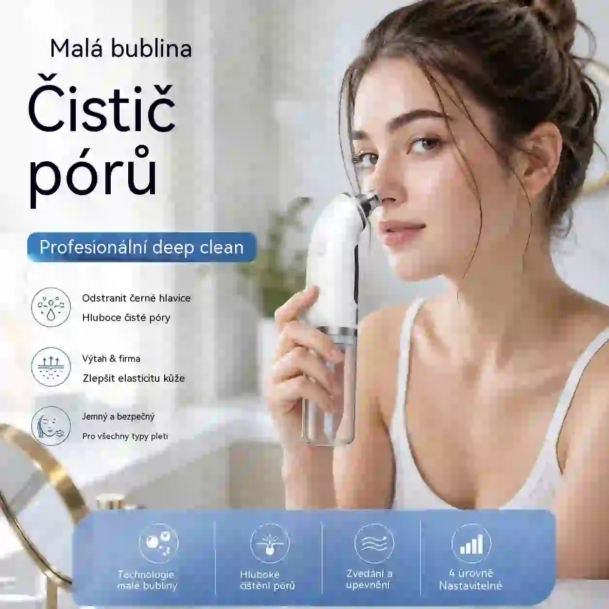Elektrický čistič obličeje · Zpevnění a lifting · Hloubkové čištění pórů