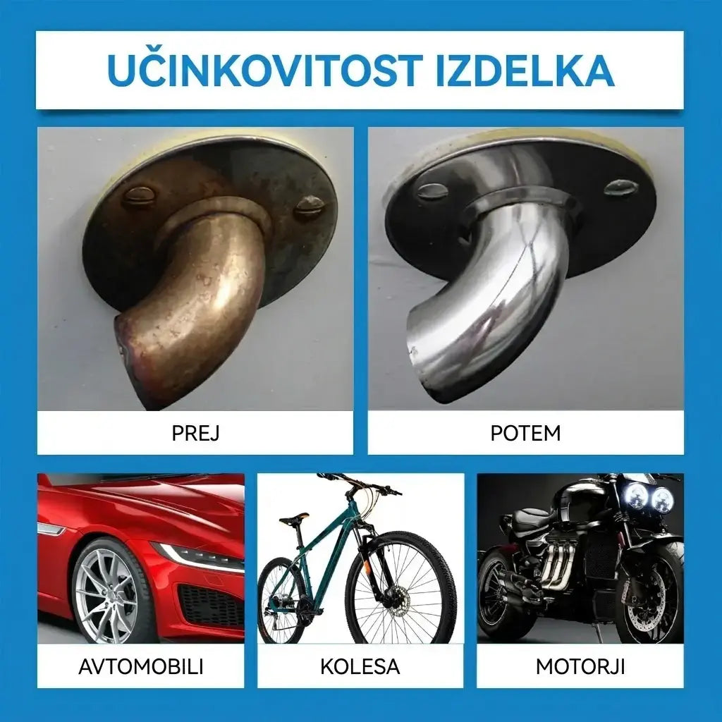 【2 kompleta za 26 evrov】🔥 Večnamensko pršilo za odstranjevanje rje — v trenutku odstranite rjo in poskrbite, da bo kovina videti kot nova! 🛠️ Idealno za platišča, orodje, verige in še veliko več. 💪🚗