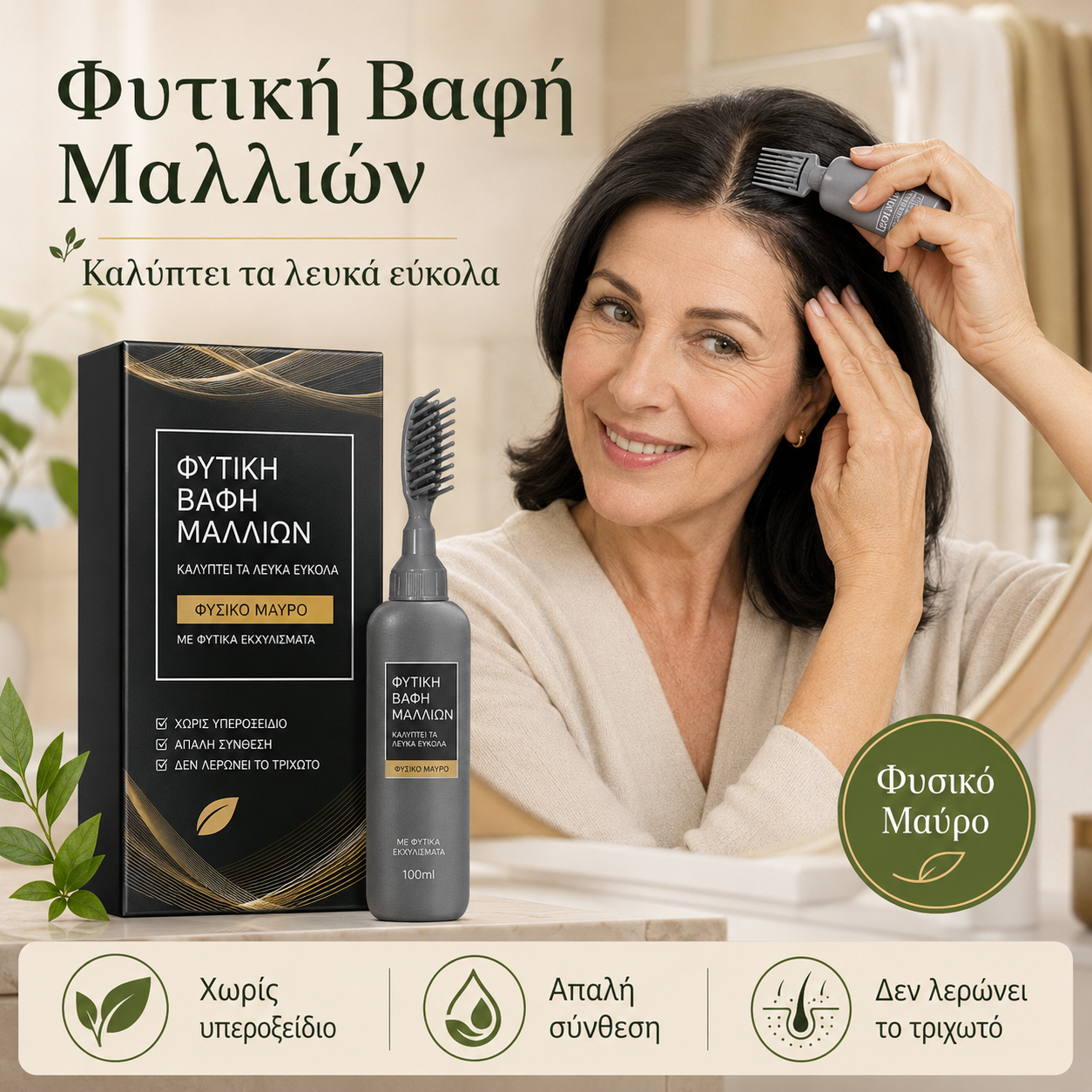 ✨ ΠΕΡΙΟΡΙΣΜΕΝΗ ΔΙΑΡΚΕΙΑ 50% ΕΚΠΤΩΣΗ! 🌿 Βαφή Μαλλιών με Χτενάκι Φυτικής Βάσης – Εύκολη Κάλυψη των Γκρίζων, Θρεπτική Φόρμουλα ✨