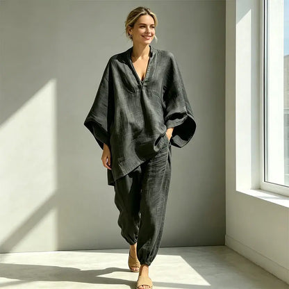 【S-3XL】👗 Souprava s volným výstřihem a širokým lemem, netopýřími rukávy, ležérní design, volný střih, ideální pro každodenní nošení - pohodlná a všestranná ✨🌸