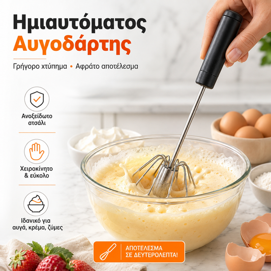 €26 [σετ 2 τεμαχίων]🥚 Ημιαυτόματο χτυπητήρι αυγών από ανοξείδωτο ατσάλι