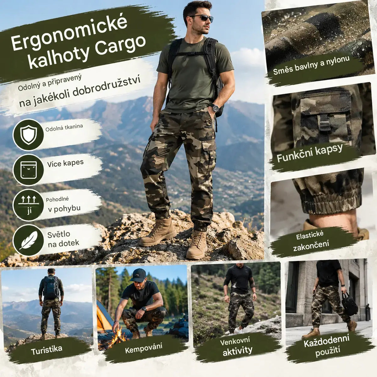 🛠️ SLEVA 60 %! 👖 Odolné taktické pracovní kalhoty – směs nylonu a bavlny, mnoho funkčních kapes, ideální pro práci venku 🌲
