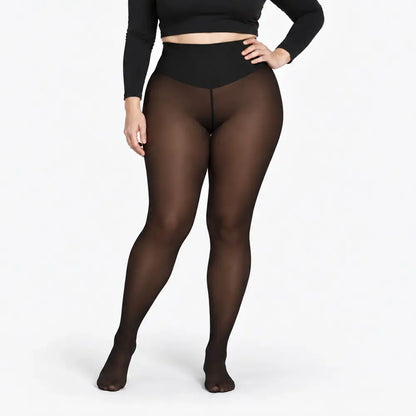 ✨【XS – 3XL / 4 barve】 Legice s flis podlogo in videzom prosojnosti; zasnovane z enim šivom spredaj in zadaj – delno prosojne legice, primerne kot osnovni sloj.