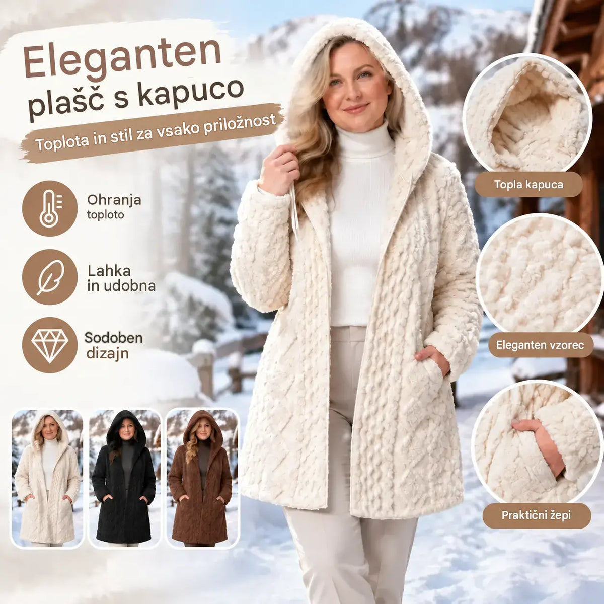 🤍 Ženski mehak plašč s kapuco za jesen in zimo 🥰 [Velikosti S–2XL]