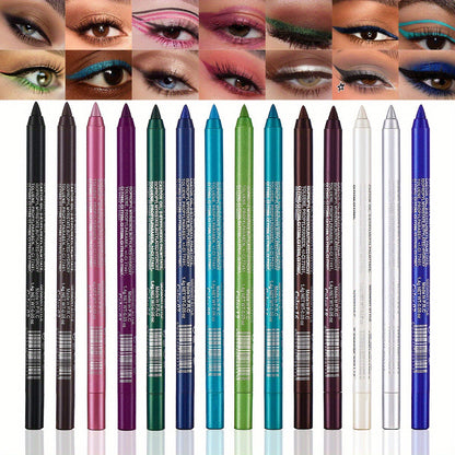✨Σετ 14 τεμαχίων αδιάβροχο χρωματιστό eyeliner με μεταλλικά και περλέ εφέ, ανθεκτικό στο μουτζούρωμα.