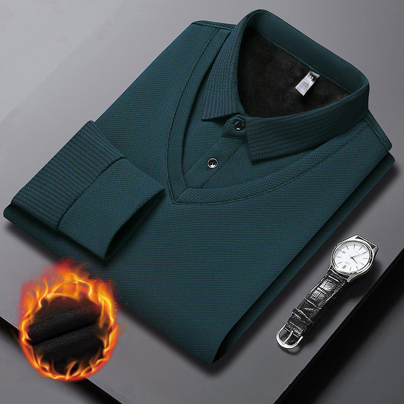 【M-4XL】 👔 Pánské polo tričko s dlouhým rukávem ve stylu „2 v 1“ · Zateplené podšívkou · Elegantní design s klasickým límcem a pruhovanými rukávy · Vhodné pro běžné nošení i do práce!