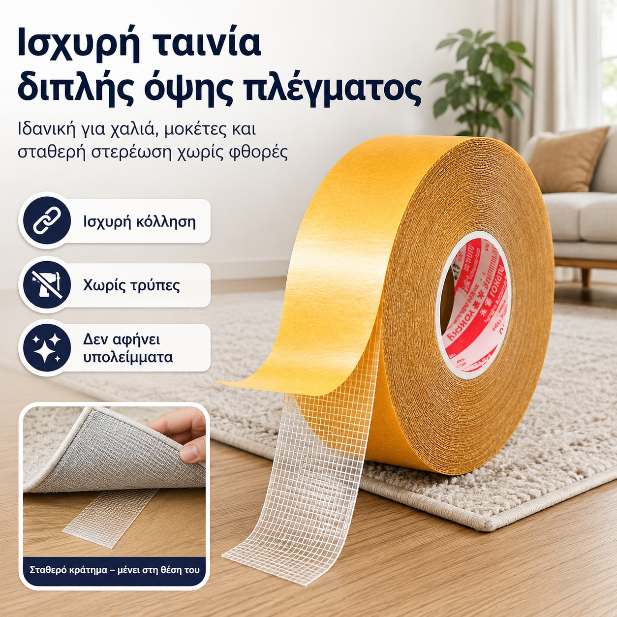 【5/10/20 μέτρα】👍Διπλής όψης πολυλειτουργική ταινία πλέγματος, ισχυρή πρόσφυση χωρίς να αφήνει υπολείμματα κόλλας
