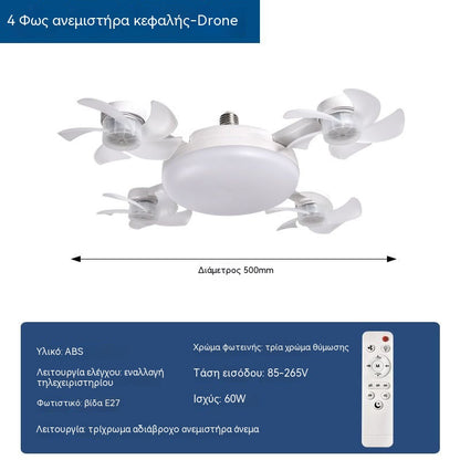 【50% de descuento en pedidos realizados hoy】Ventilador tipo dron de cuatro aspas con luz E27 y control remoto