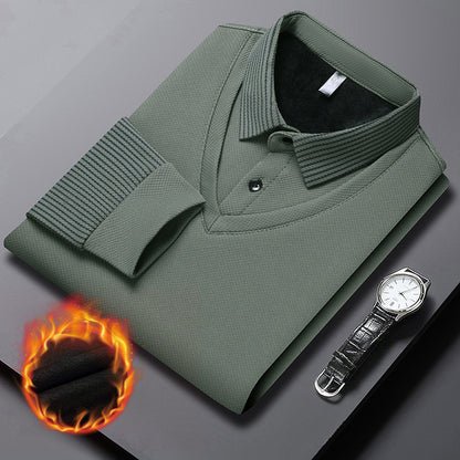 【M-4XL】 👔 Pánské polo tričko s dlouhým rukávem ve stylu „2 v 1“ · Zateplené podšívkou · Elegantní design s klasickým límcem a pruhovanými rukávy · Vhodné pro běžné nošení i do práce!