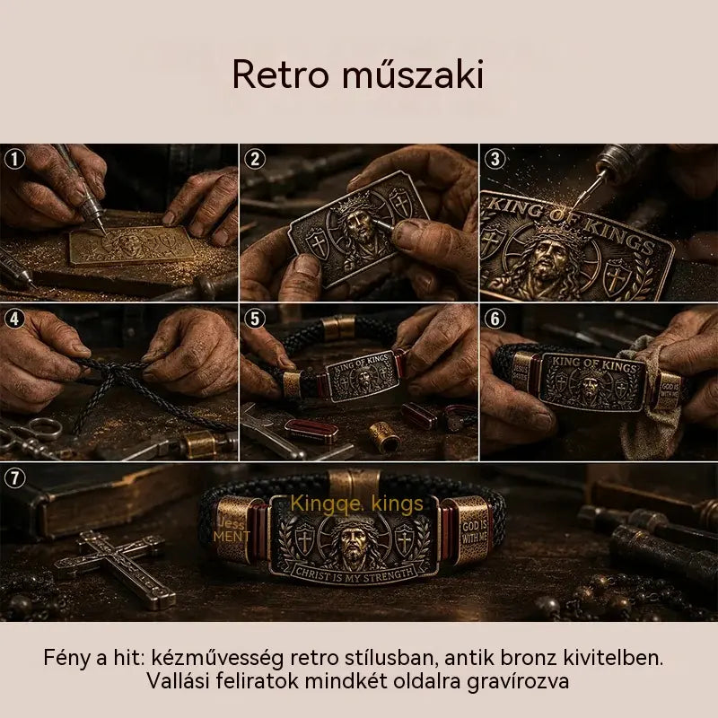 Állítható keresztény karkötő férfiaknak, fonott bőr vallásos üzenettel, Jézus, retró ékszer emlékére, vintage fém