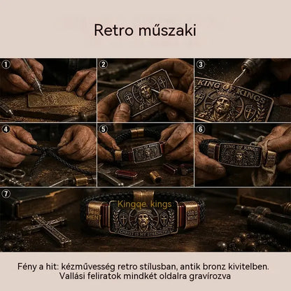 Állítható keresztény karkötő férfiaknak, fonott bőr vallásos üzenettel, Jézus, retró ékszer emlékére, vintage fém