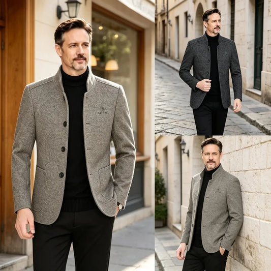 ⛄️🤗【M–4XL】🔥 Nová bunda s golierom – hrubý pánsky vlnený sveter s velúrovou podšívkou – jeseň/zima